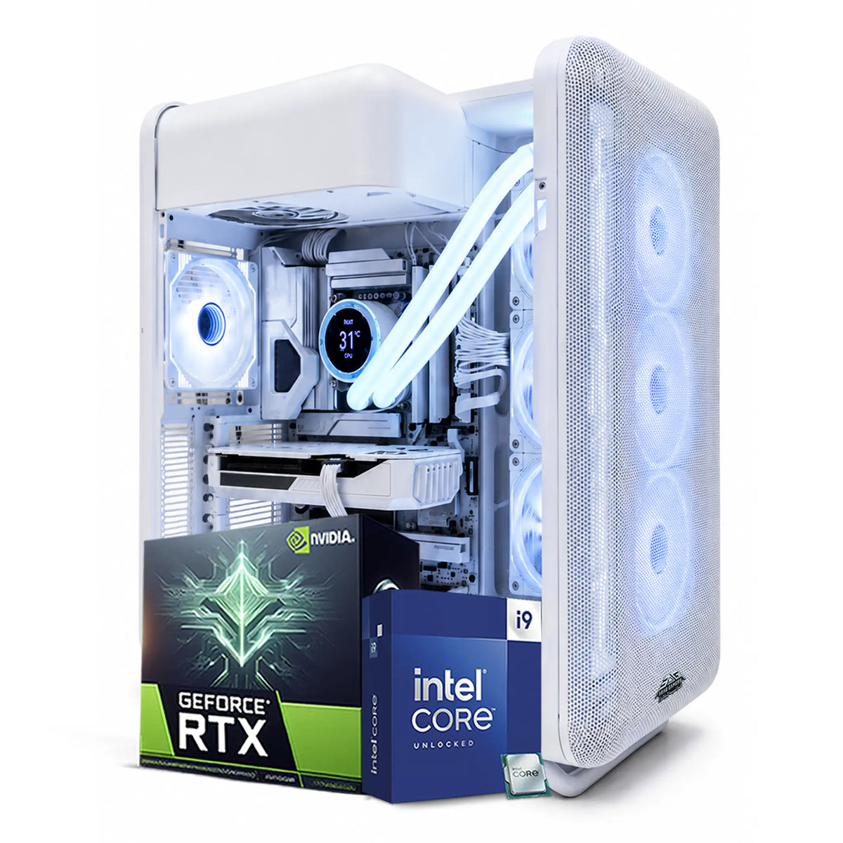 High-Performance Gaming & Workstation PC, Core i9-14900KF, RTX 5070 12GB GPU, 32GB DDR5 RAM, 2TB NVMe SSD, Windows 11 Pro, RGB Gaming Case White