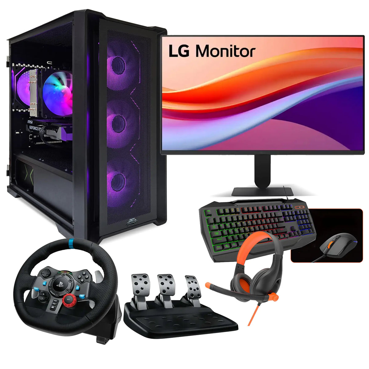 Racing Gaming PC Set, AMD Ryzen 5 9600X, NVIDIA GeForce RTX 5060 Ti 8GB Graphics Card, RGB 16GB DDR5 RAM, 1TB PCIe NVMe M.2 SSD, Windows 11 Pro, RGB Black Gaming Case