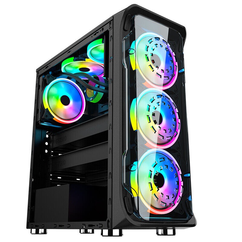 Starship ATX/M-ATX/ITX Gaming PC Desktop Computer Case Black with Side Tempered Glass Panels with 6 Fan Support