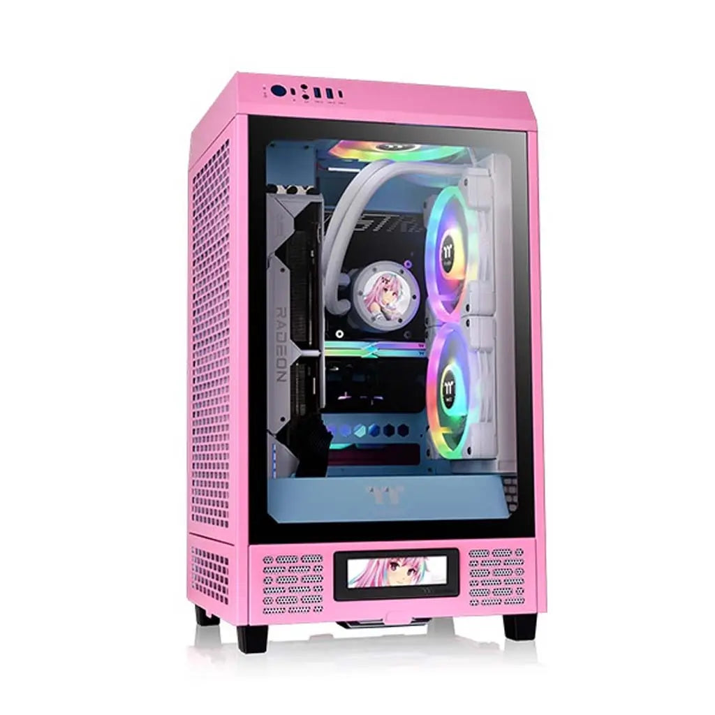 Two pre-installed 140mm CT140 fans inside the Tower 200 Bubble Pink case