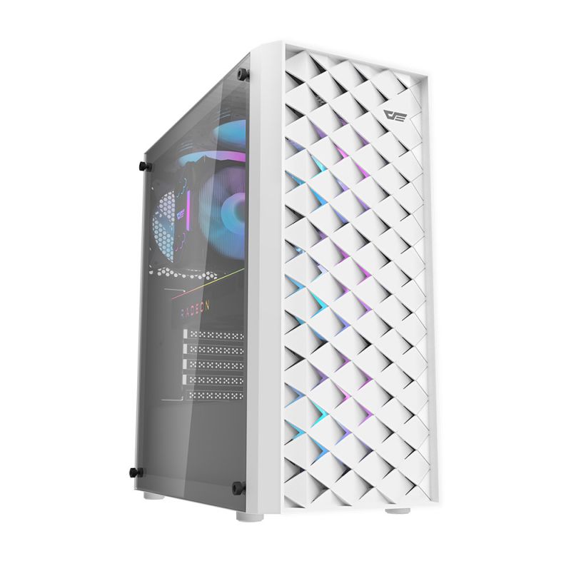 Darkflash DK351 ATX PC Case with 4 RGB FansA, Dragon Scale Esports Design Front Panel, Tempered Glass Side Panel, Supports Up to 360mm Radiator & 6x120mm Fans, I/O Panel With USB 3.0, White
