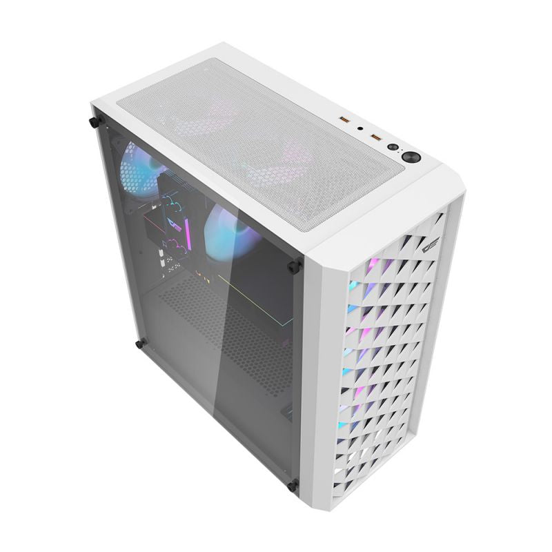 Darkflash DK351 ATX PC Case with 4 RGB FansA, Dragon Scale Esports Design Front Panel, Tempered Glass Side Panel, Supports Up to 360mm Radiator & 6x120mm Fans, I/O Panel With USB 3.0, White