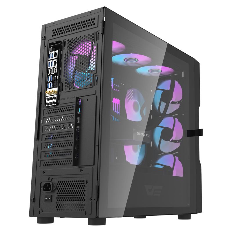 DarkFlash DK431 PC Case ATX Mid Tower Case High Cooling Performance High Compatibility Gaming Case with USB 3.0 Interface, Glass Front Panel , Black