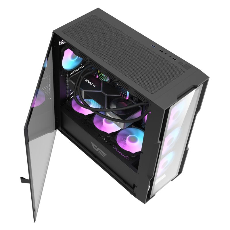 DarkFlash DK431 PC Case ATX Mid Tower Case High Cooling Performance High Compatibility Gaming Case with USB 3.0 Interface, Glass Front Panel , Black