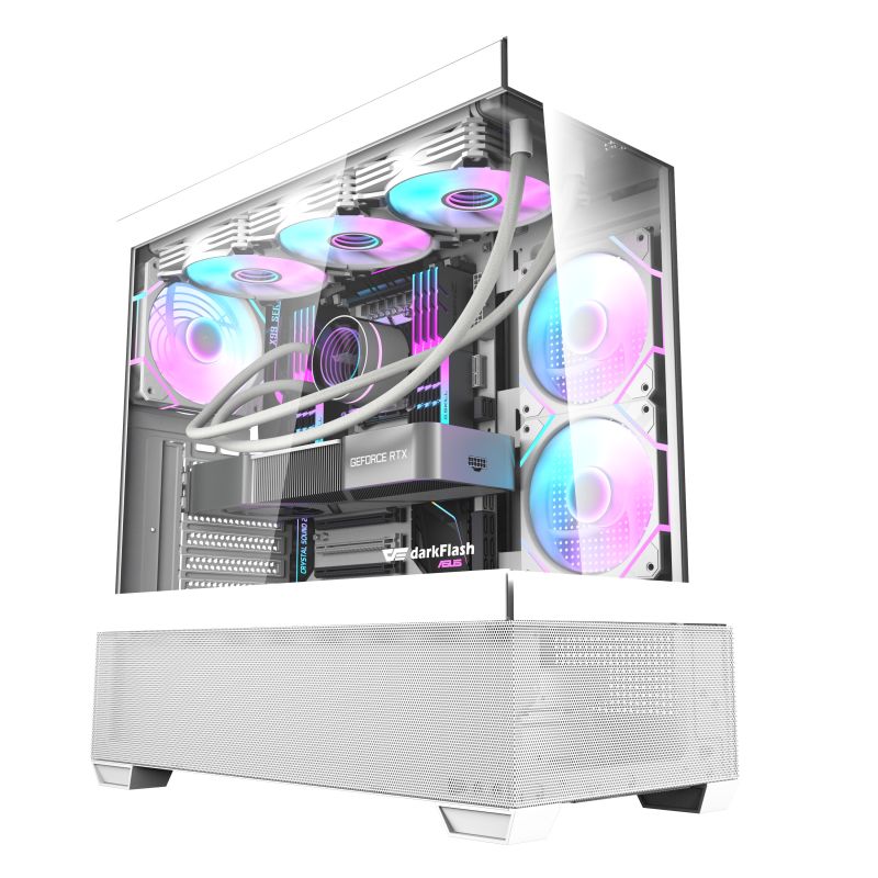 DarkFlash DS900 Air PC Case, Computer Chassis with Tempered Glass Panels, 7 Expansion Slots, 0.5 SPCC, ATX M-ATX ITX,HDD/SSD, With 6 Fans Pre Installed