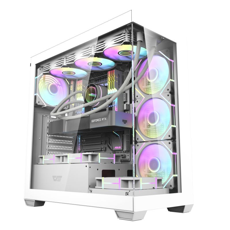 DarkFlash DS900 ATX Computer Case, 9x aRGB Fans, Up to 360mm Radiator & 10x Fans Support, SPCC + Tempered Glass Materials, USB-C / USB-A x2 / HD Audio Ports, White
