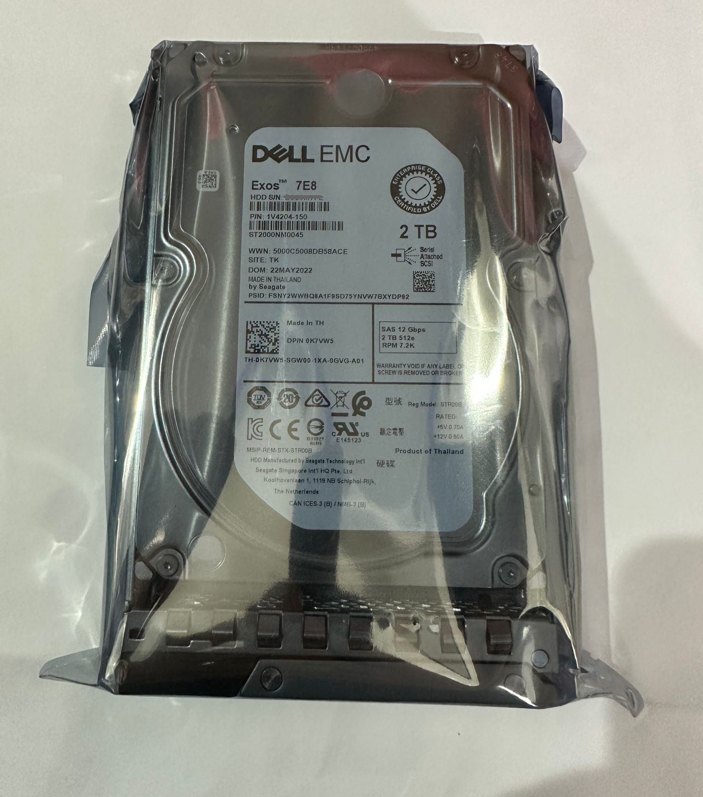 Dell 2TB 12G 7.2K 3.5 SAS With X7K8W Open Box (0K7VW5)