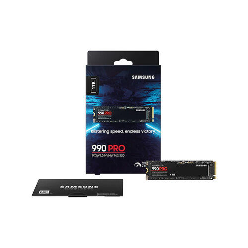 Samsung 990 Pro 1TB M.2 NVMe SSD, PCIe Gen 4.0, 7450 MB/s Sequential Read Speed, 6900 MB/s Sequential Write Speed, 3.3 Voltage, V-NAND 3-bit MLC MZ-V9P1T0BW